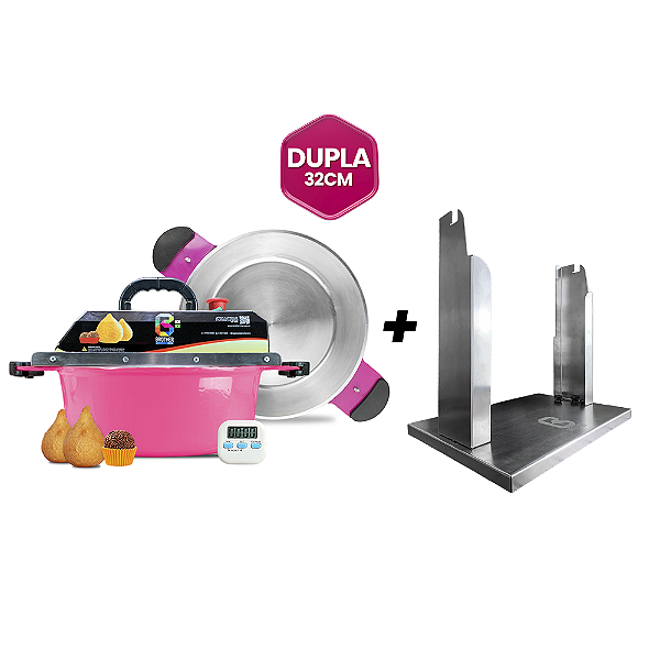 COMBO PANELA MISTURADORA DUPLA 32CM PARA MASSAS E DOCES + SUPORTE VIRADOR