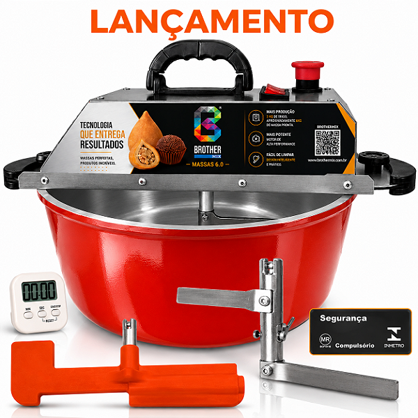 36CM - Misturadora Vermelha para DOCES E MASSAS até 6kg de Massa pronta com ajuste fino de velocidade, bivolt com chave seletora