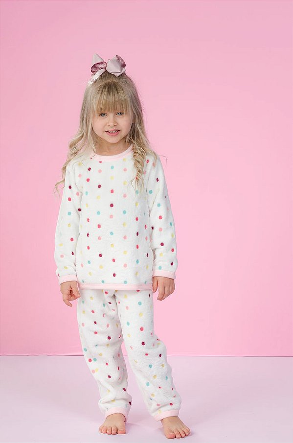 Pijama Feminino infantil de Inverno em Fleece - Bolinhas - Pijamas,  Macacões, Camisolas, Roupões e Robes Confortáveis e Estilosos Para Toda a  Família/ Loja Virtual