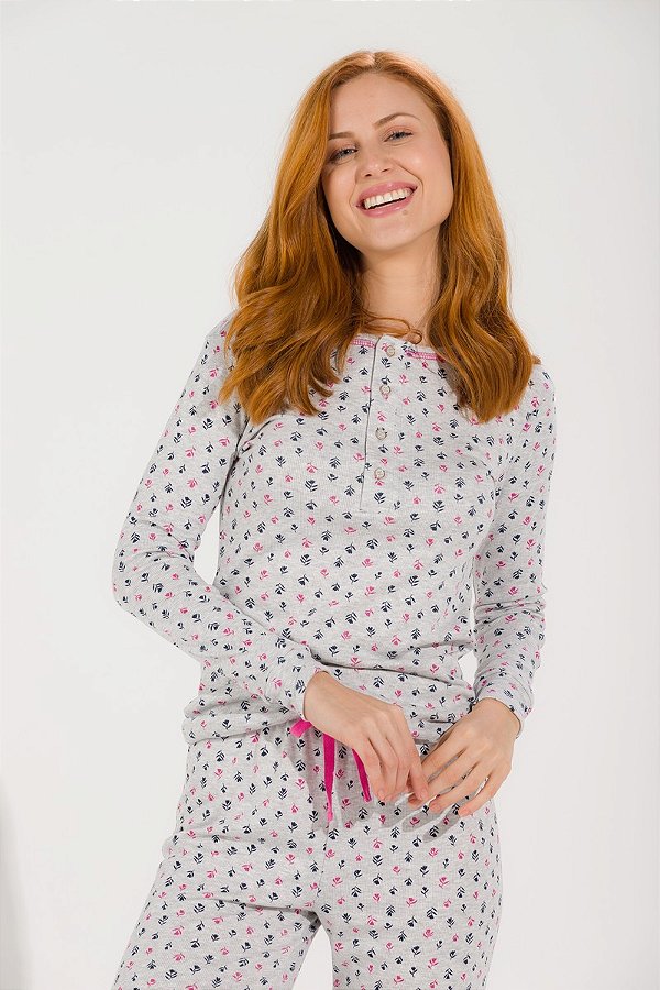 Pijama Feminino Longo em Ribana com Tulipas - Pijamas, Macacões, Camisolas,  Roupões e Robes Confortáveis e Estilosos Para Toda a Família/ Loja Virtual