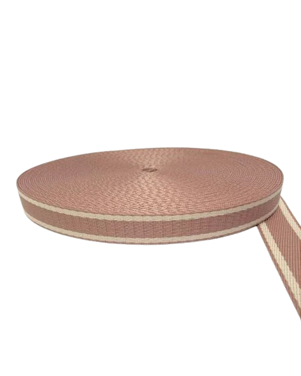 ALÇA 30MM 2 LISTRAS FINA COR ROSA VELHO LISTRA CREME (METRO)