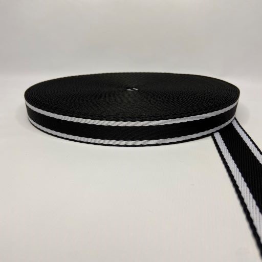 ALÇA 30MM 2 LISTRAS FINA COR PRETO LISTRA BRANCA (METRO)