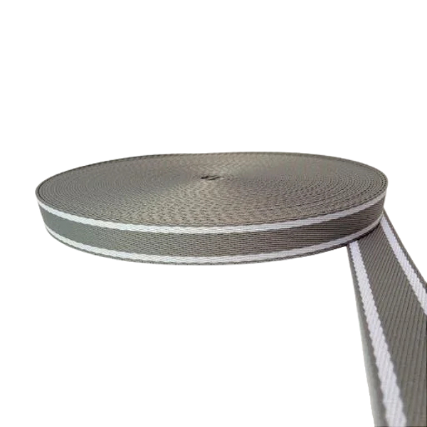 ALÇA 30MM 2 LISTRAS FINA COR CINZA LISTRA BRANCA (METRO)