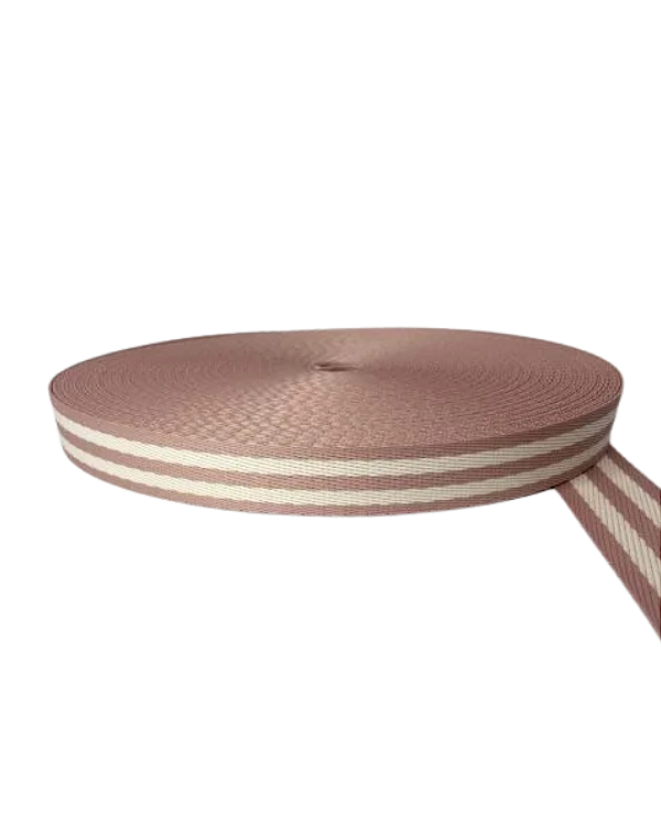 ALÇA 30MM 2 LISTRAS GROSSA COR ROSA VELHO LISTRA CREME (METRO)