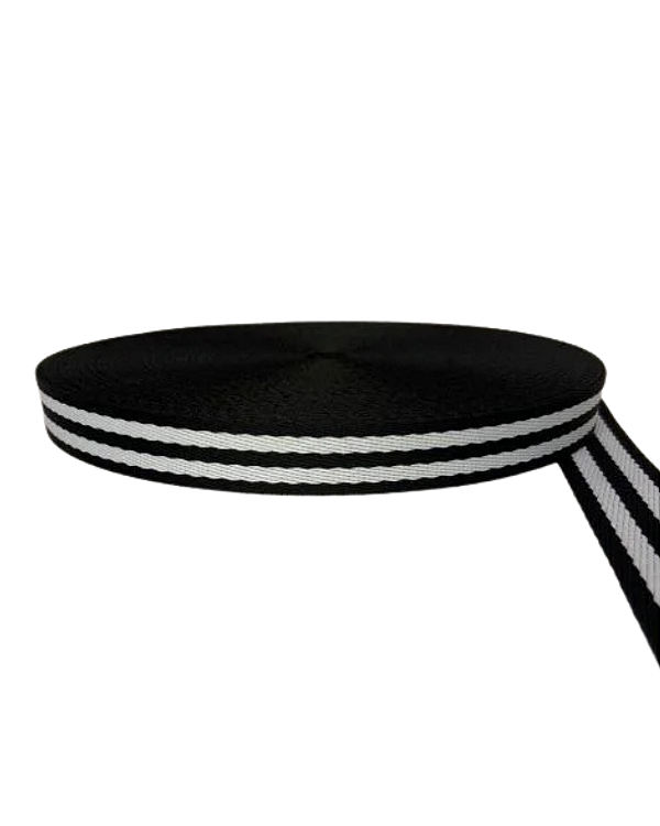 ALÇA 30MM 2 LISTRAS GROSSA COR PRETO LISTRA BRANCA (METRO)