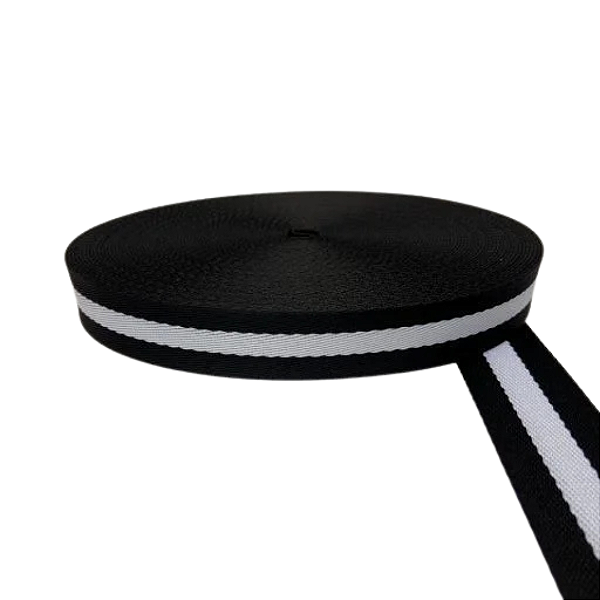 ALÇA 40MM 1 LISTRA COR PRETO LISTRA BRANCO (METRO)