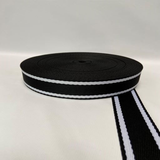 ALÇA 40MM 2 LISTRAS FINA COR PRETO LISTRA BRANCA (METRO)