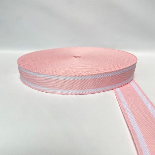 ALÇA 40MM 2 LISTRAS FINA COR ROSA BB LISTRA BRANCA (METRO)