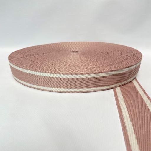 ALÇA 40MM 2 LISTRAS FINA COR ROSA VELHO LISTRA CREME (METRO)