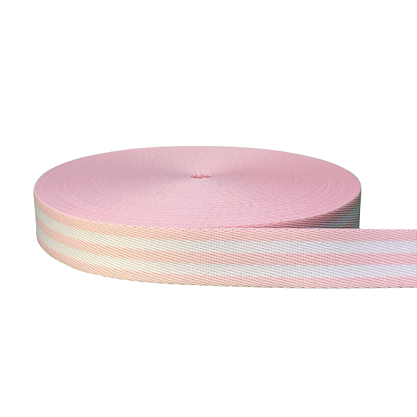 ALÇA 40MM 2 LISTRAS GROSSA COR ROSA BB LISTRA BRANCA (METRO)
