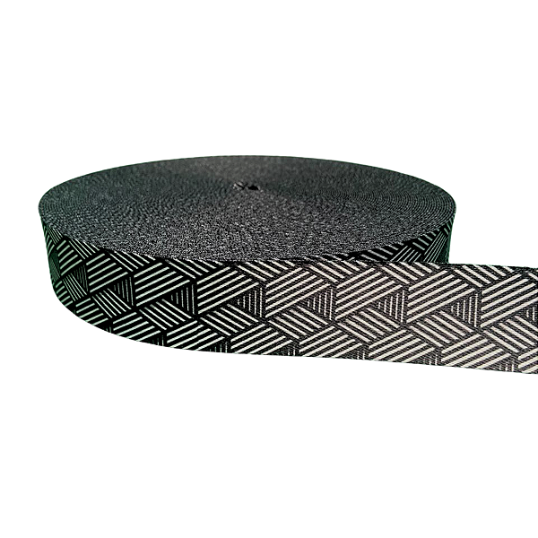 ALÇA ACETINADA 30MM ESTAMPADA COR TRANÇADA PRETA 1 METRO