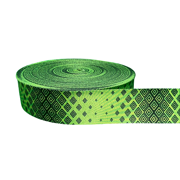 ALÇA ACETINADA 40MM ESTAMPADA COR ICONES VERDE 1 METRO