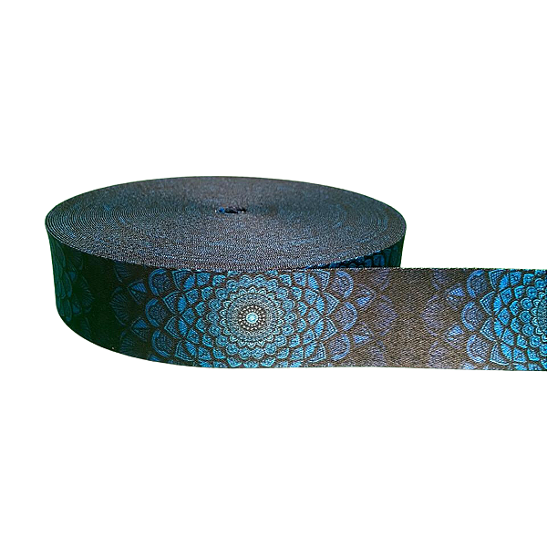 ALÇA ACETINADA 40MM ESTAMPADA COR MANDALA BLUE 1 METRO