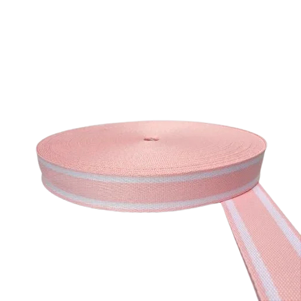 ALÇA 30MM 2 LISTRAS FINA COR ROSA BB LISTRA BRANCA (METRO)