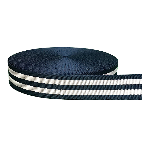 ALÇA 40MM 2 LISTRAS GROSSA COR MARINHO LISTRA BRANCA (METRO)