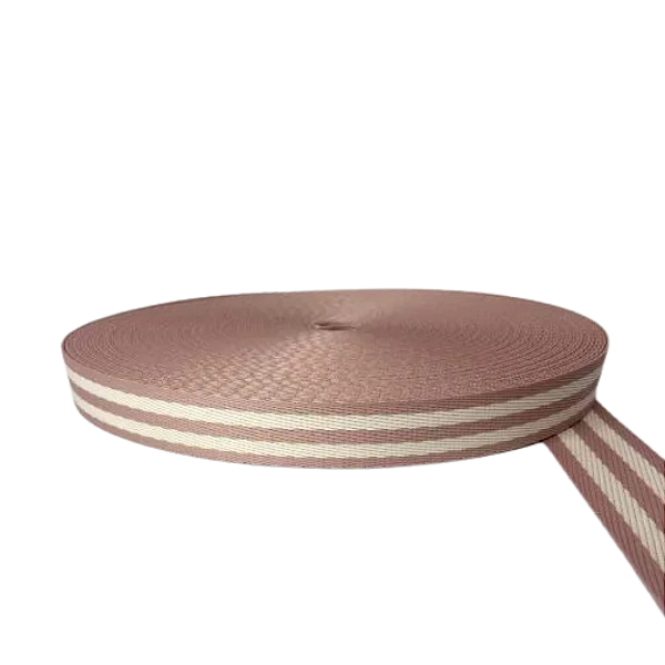 ALÇA 40MM 2 LISTRAS GROSSA COR ROSA VELHO LISTRA CREME (METRO)