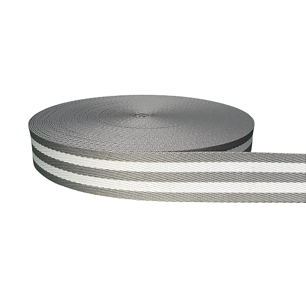 ALÇA 40MM 2 LISTRAS GROSSA COR CINZA LISTRA BRANCA (METRO)
