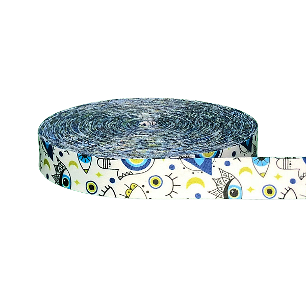ALÇA ACETINADA 30MM ESTAMPADA COR OLHO GREGO 1 METRO