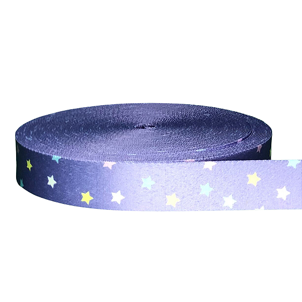 ALÇA ACETINADA 30MM ESTAMPADA COR ESTRELAS LILAS 1 METRO