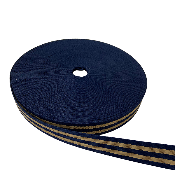 ALÇA 30MM 2 LISTRAS GROSSA COR MARINHO LISTRA DOURADA 1207 (METRO)