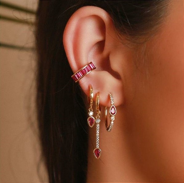 Conjunto argolinhas gota rubi