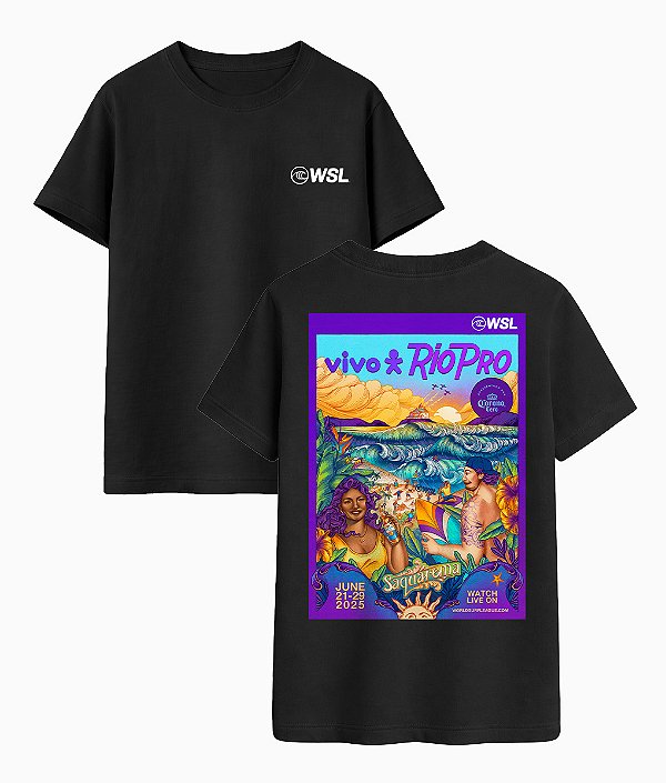 Camiseta WSL Saquarema Vivo Rio Pro 2025 Preta - WSL OFICIAL STORE