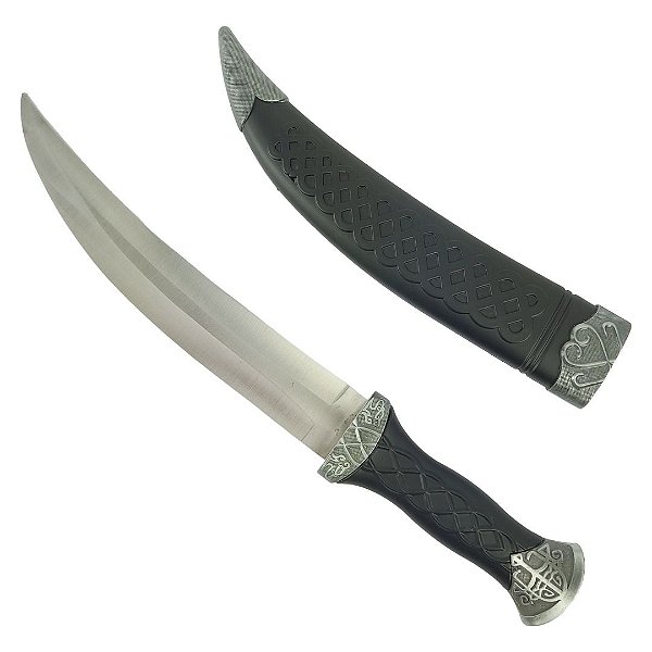 Adaga Medieval Punhal Preta c/Bainha Desenhada Lamina Curva