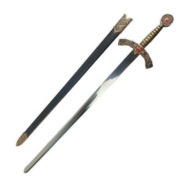 Espada Medieval Cruzadas Templária c/bainha Tam.Real Inox - Tenda Medieval