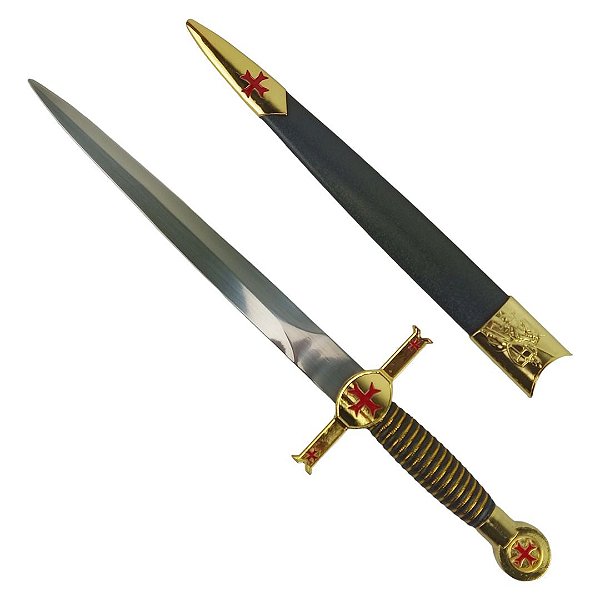 Adaga Templário Punhal Cruz de Malta Dourada c/bainha