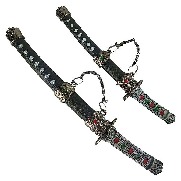 Kit 2 Mini Katana Preta De Enfeite Decorativo com Suporte