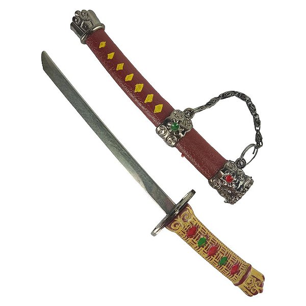 Mini Katana Vermelha De Enfeite Decorativo com Suporte
