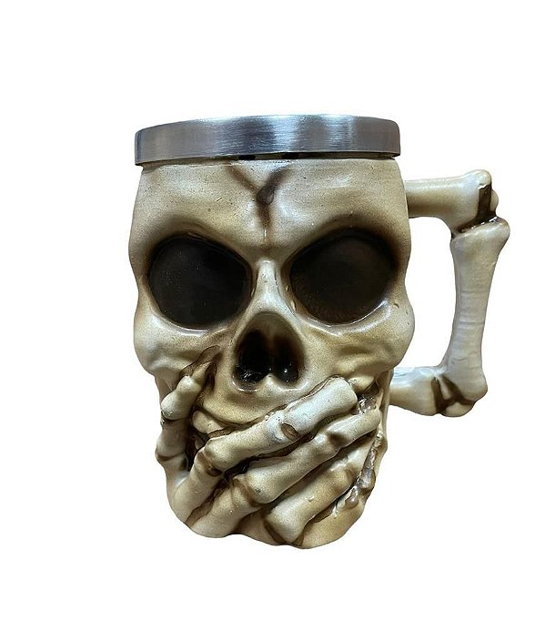 Caneca Caveira Muda 3D Colecionável Crânio Resina