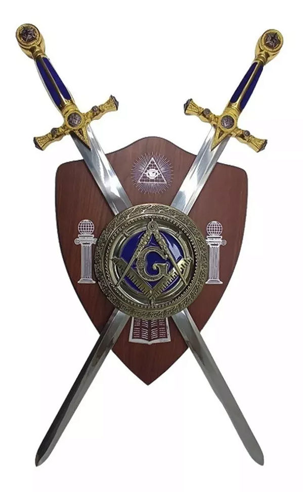 Espada Dupla Maçônica Suporte de Parede em X Azul