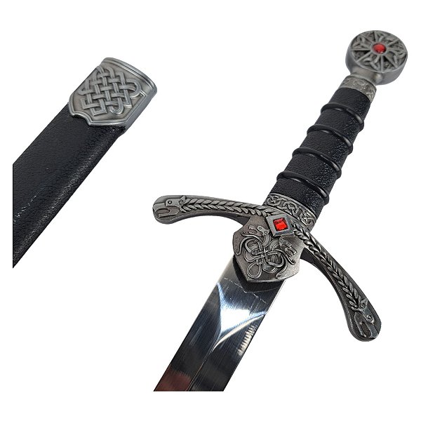 Adaga Pomo Redondo Cruz de Malta Fosco Preto com Bainha