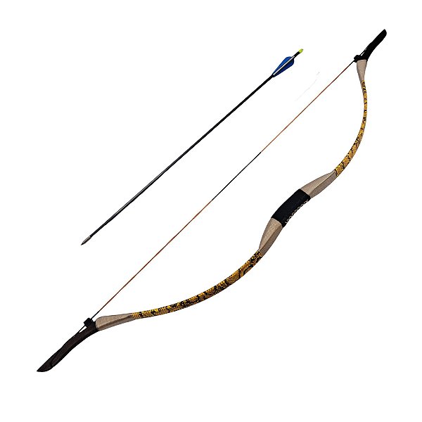 Arco e Flecha Mongol Funcional 26lbs Amarelo Cobra Recurvo