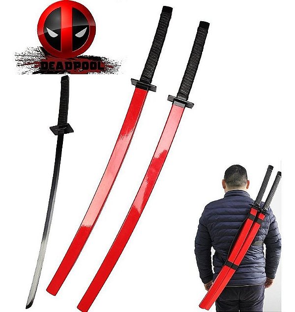 Kit Com 2 Espadas Deadpool Bainha Vermelha Coleção Cosplay