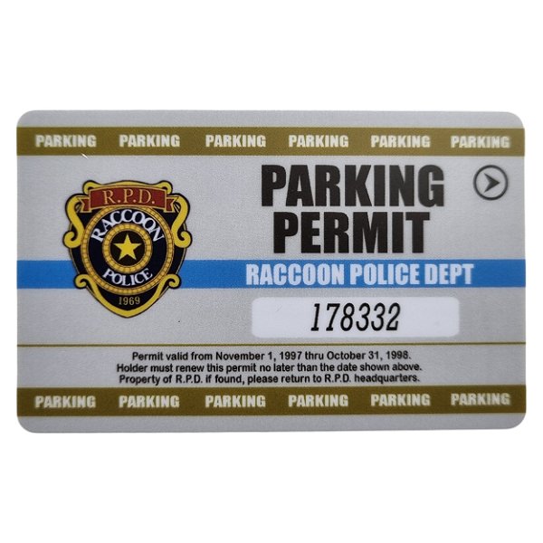 Cartão Estacionamento R.P.D Raccoon Police  Resident Evil