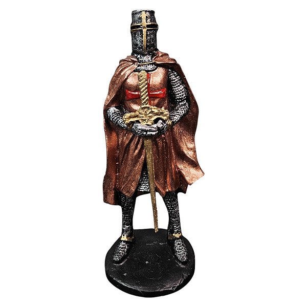 Estátua Cavaleiro Templário Bronze Com Cruz Vermelha