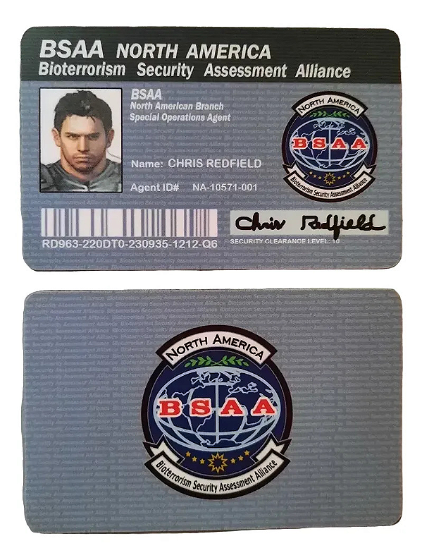Cartão ID Chris Redfield B.S.A.A. Resident Evil HD Remaster