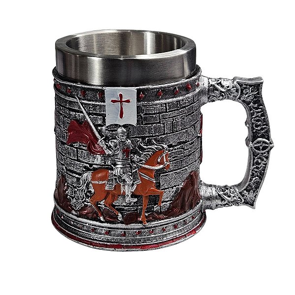 Caneca Medieval Cavaleiro Templário Copo Em Inox 400ml