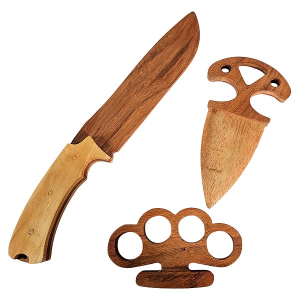 Kit Para Treino Defesa Madeira Faca T Dagger E Soco Inglês