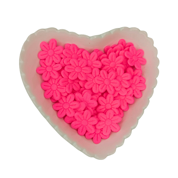 Flor de Tecido Prensada 6 pétalas 2cm x 2cm Pacote com 100 unidades | Rosa Neon
