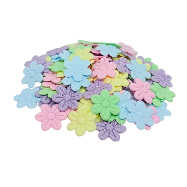 Flor de Tecido Prensada 6 pétalas 2cm x 2cm Pacote com 100 unidades | Candy color