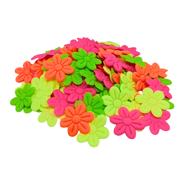 Flor de Tecido Prensada 6 pétalas 2cm x 2cm Pacote com 100 unidades | Kit Neon