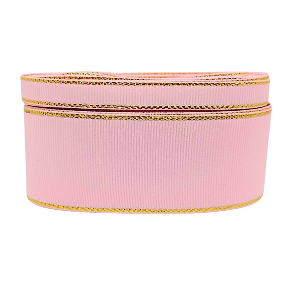 Fita Gorgurão YAMA Borda Dourada | 5 Metros | 123 Pearl Pink