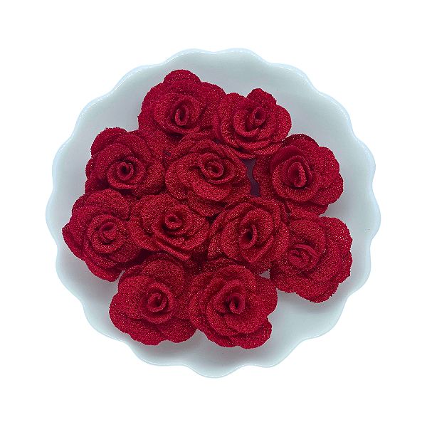 Flor de Tecido 3cm | 3 Unidades | Cor: Vermelha