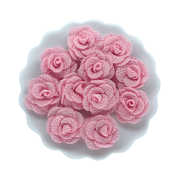 Flor de Tecido 3cm | 3 Unidades | Cor: Rosa Bebê