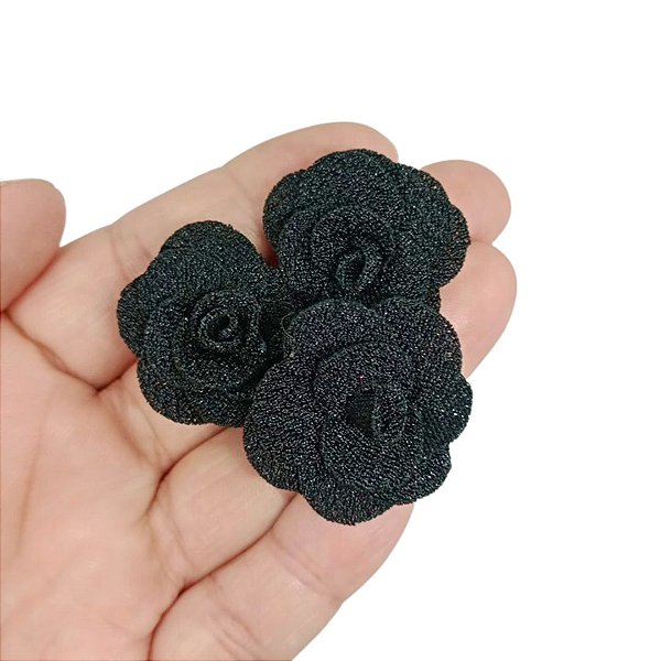 Flor de Tecido 3cm | 3 Unidades | Cor: Preto