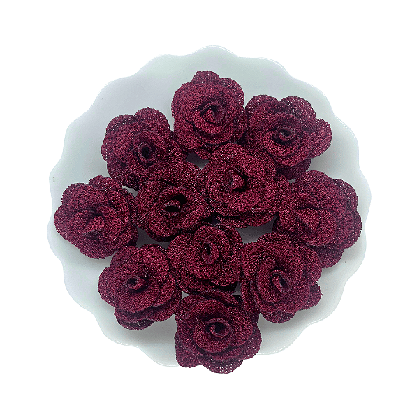 Flor de Tecido 3cm | 3 Unidades | Cor: Vinho