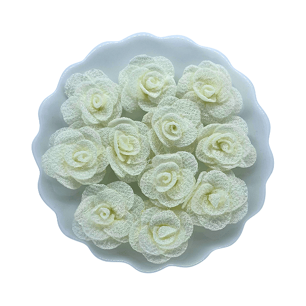 Flor de Tecido 3cm | 3 Unidades | Cor: Off White